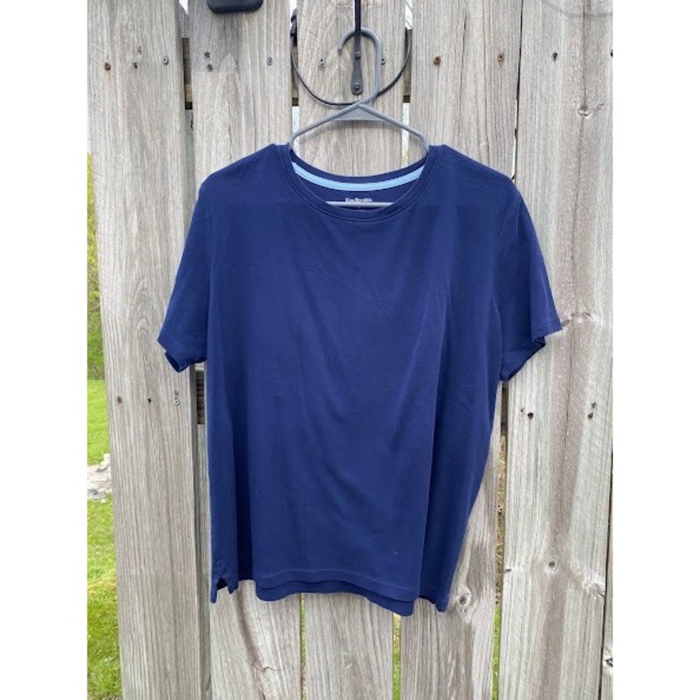 Kim Rogers Womens Navy Blue Short Sleeve Crew Neck T-Shirt Size L